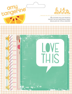 American Crafts - Amy Tangerine Cut & Paste - Stitched Vellum Pockets  (sold in 3's)
